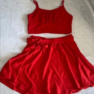 Red Two-Piece Crop Top and Skirt Set